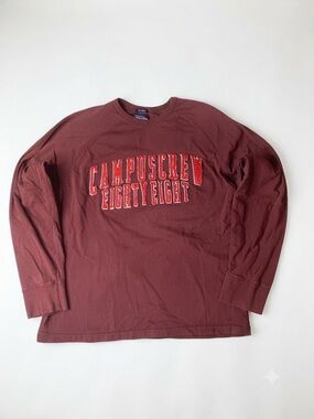 Vintage Campus Crew Eighty Eight Long Sleeve Graphic Tee Maroon Burgundy XL